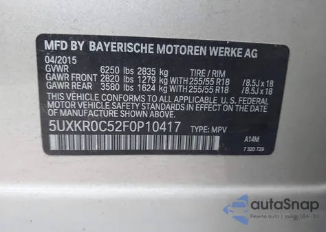 2015 BMW X5 xDrive35I from USA, damaged, VIN 5UXKR0C52F0P10417